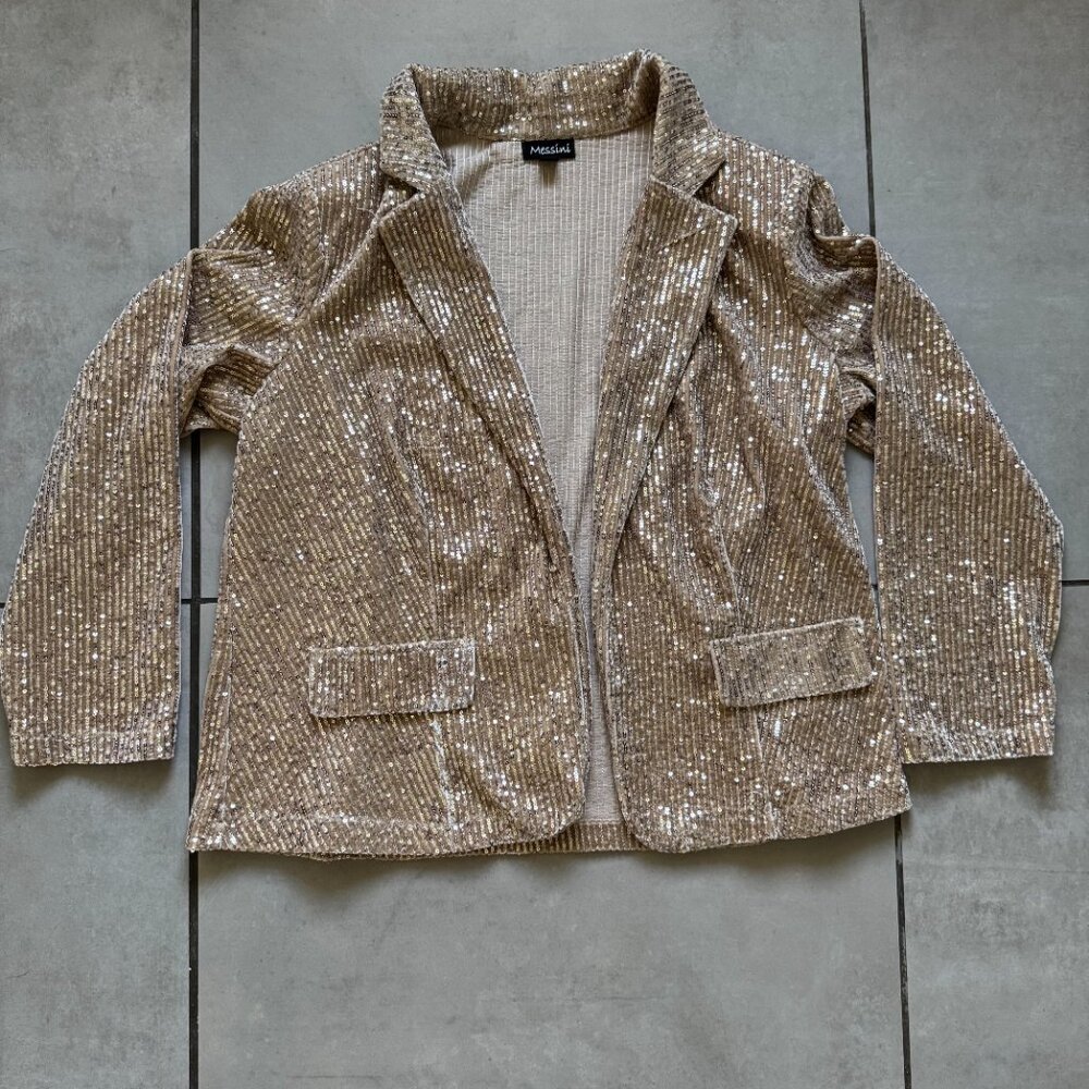 Messini Gold Sequin Blazer 1X Champagne Evening Jacket - Picture 2 of 7